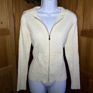 Y2K Soft Girl Coquette Minimalist White Cableknit Zip-Up Lightweight Hoodie